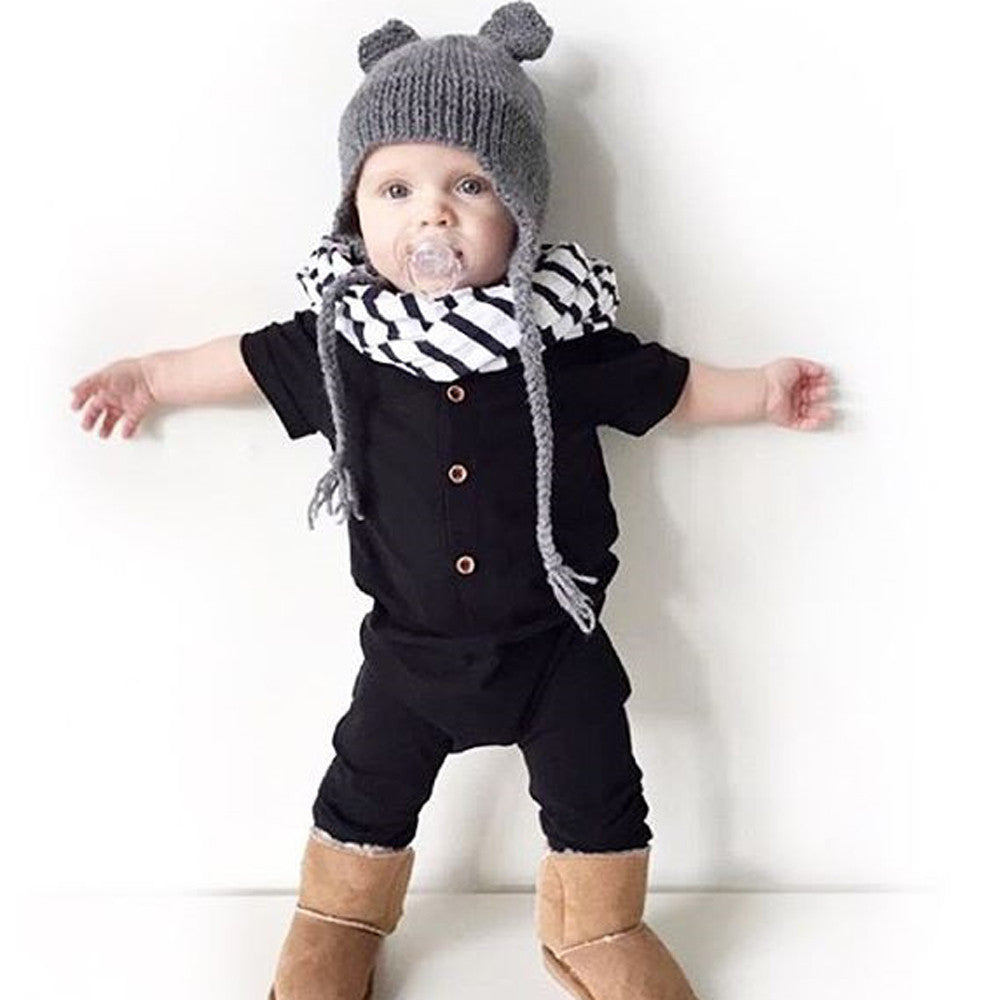 2017 NEW Newborn Infant Kids Baby Boy Girls Cotton Button Short Sleeve Bodysuit Jumpsuit Playsuits Clothes Set Outfits 0-24M