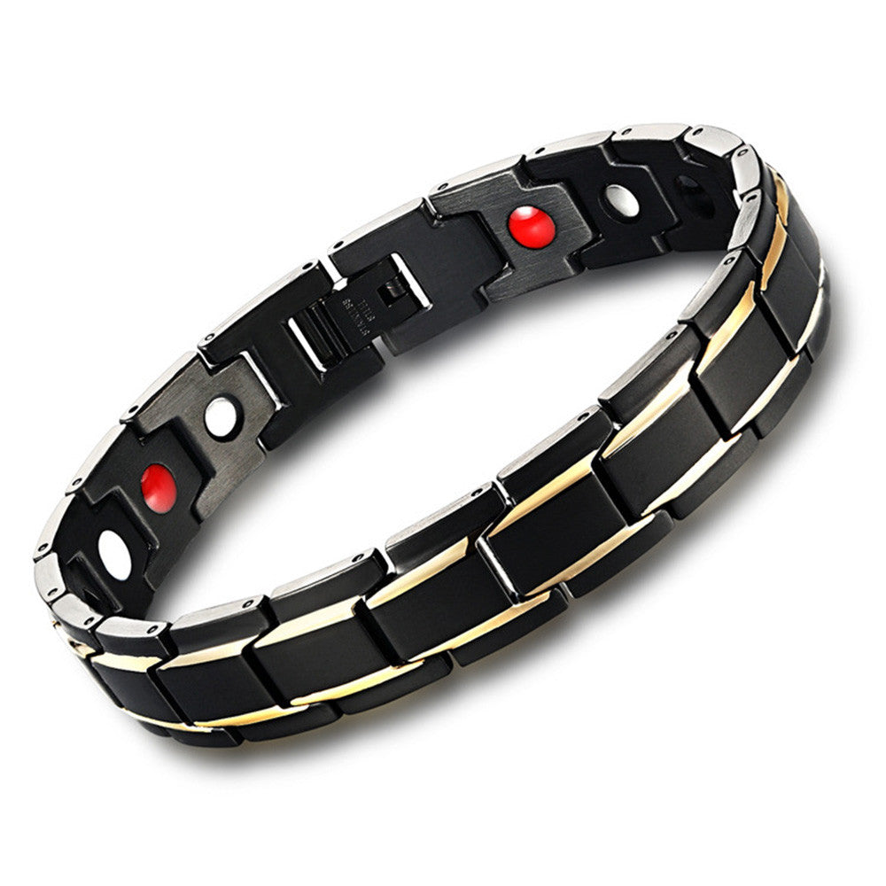 Health Energy Bracelet Bangle Men Stainless Steel Magnetic Gold Plated Jewelry
