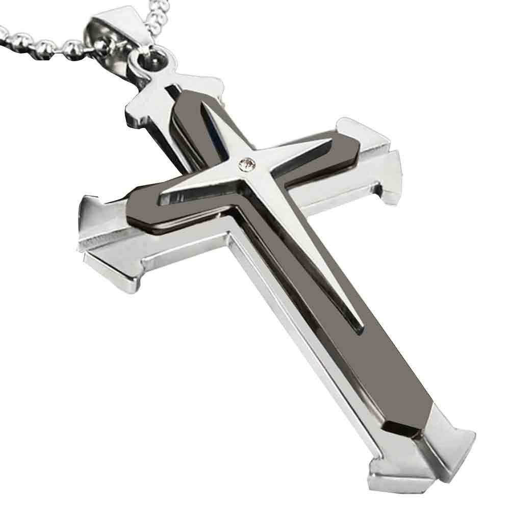 Unisex Men Stainless Steel Cross Pendant Necklace Chain