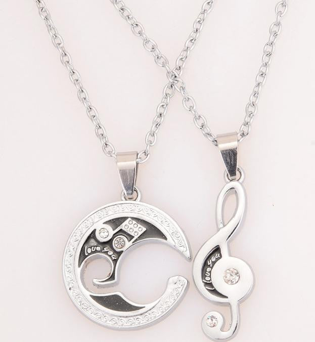 2 Pcs Men Women Lover Couple Necklace I Love You Heart Shape Pendant Chain Jewel