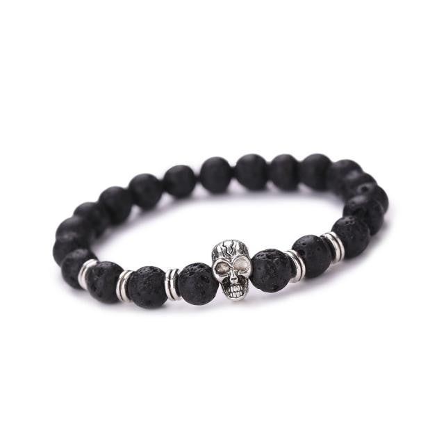 Women Men Skull Bracelet Buddha Elastic Beaded Chain Charm Bracelets Jewelry