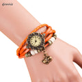 GENVIVIA Bracelet Watch 2017 New Leather Weave Around Cat Quartz WristWatch Lady les femmes Regarder Free Shipping