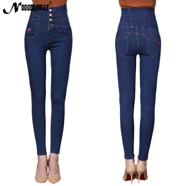 Plus size high waist skinny jeans woman denim pants slim pencil trousers for women winter black white jeans new american apparel