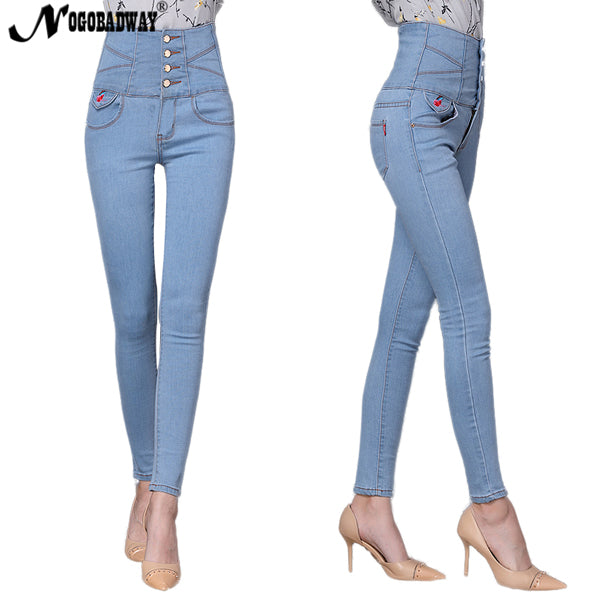 Plus size high waist skinny jeans woman denim pants slim pencil trousers for women winter black white jeans new american apparel