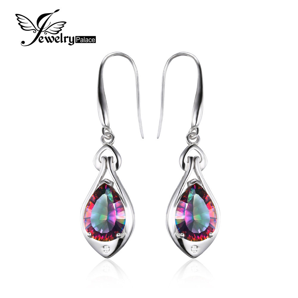 Jewelrypalace Water Drop 6.8ct Genuine Rainbow Fire Mystic Topaz Dangle Earrings Pure 925 Sterling Silver Fine Jewelry For Women