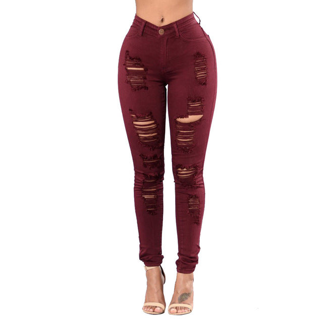 LALA IKAI Black Ripped Jeans For Women Skinny Jeans 3 Colors Plus Size Denim Pants Vintage Knee Hole Jeans Female KWA0638-5