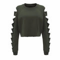 Newest 2018 Autumn Women Hoodies Sexy Sweatshirts Casual Loose O Neck Long Sleeve Tops Ripped Hollow Out Solid Short Pullovers