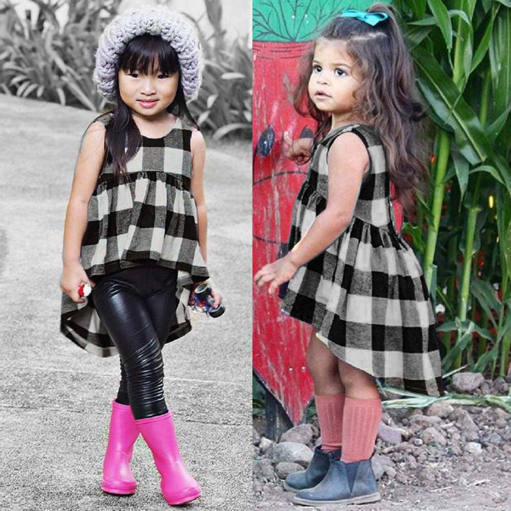 Toddler Kids Baby Girls Clothes Plaid Sleeveless Pageant Party Princess Dress