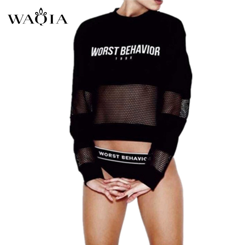 2017 Fashion Hoodies Sweatshirts Harajuku Crew Neck Mesh Sweats Women Clothing Feminina Loose Short Hoodies Jumper Sweats