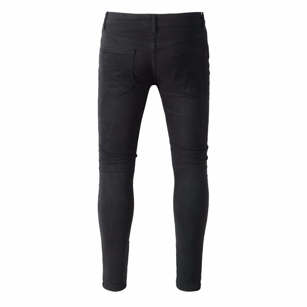 Mens Ripped Slim Fit Motorcycle Vintage Denim Jeans Hiphop Streetwear Pants