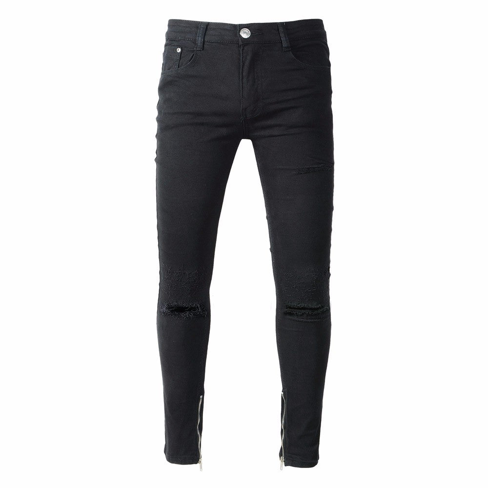 Mens Ripped Slim Fit Motorcycle Vintage Denim Jeans Hiphop Streetwear Pants