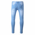 Men's Stretchy Ripped Skinny Biker Jeans Destroyed Taped Slim Fit Denim Pants