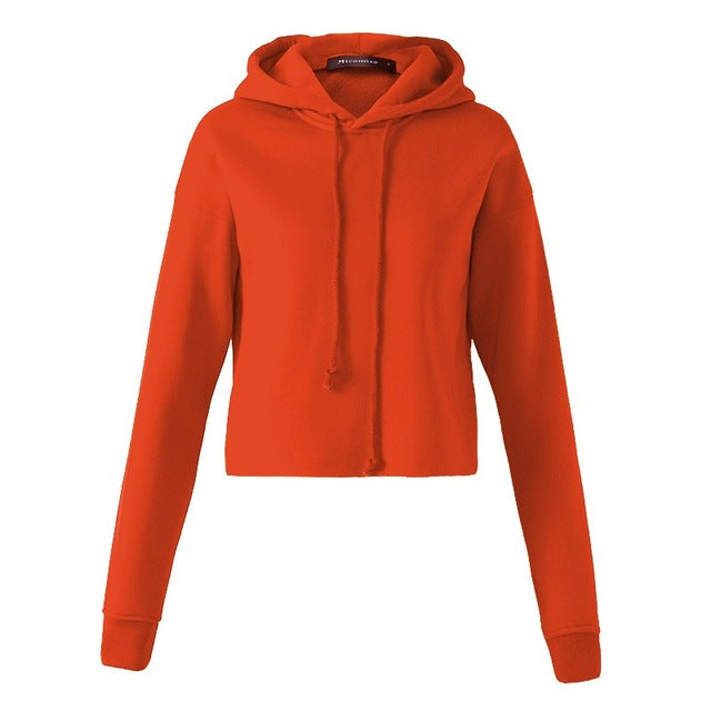 Women Casual Hooded Short Sweatshirt Long Sleeve Loose Black Gray Pullover Cropped Sweatshirt Ladies Autumn Tops Sudaderas