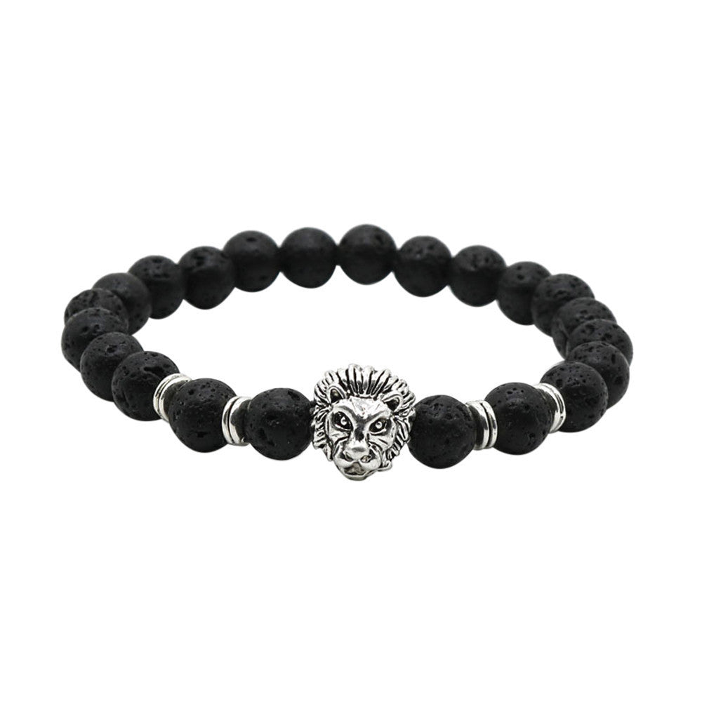 Wholesale Buddha Leo Lion Bracelet Black Lava Stone Bead Bracelets For Men Women