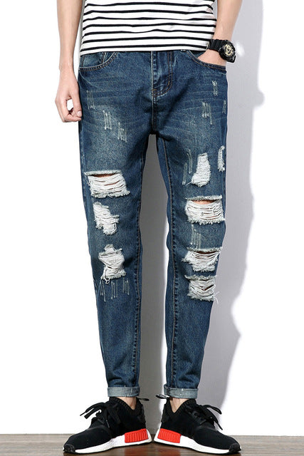 High Quality 2018 Spring and Summer New Style Men's Casual Personality Break Solid Color  Jeans 28-36 Hot Sale