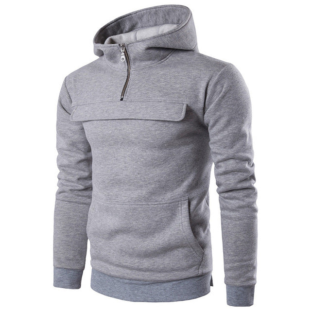 2018 Men's Cotton Fleece Hoodie Zip Up Neck Hooded Sweatshirt Casual Warm Baseball Jacket Autumn Winter Hoody Tracksuit Pullover