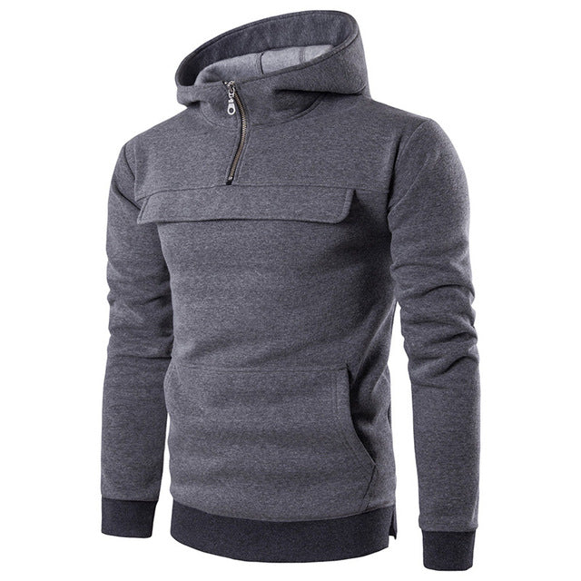 2018 Men's Cotton Fleece Hoodie Zip Up Neck Hooded Sweatshirt Casual Warm Baseball Jacket Autumn Winter Hoody Tracksuit Pullover