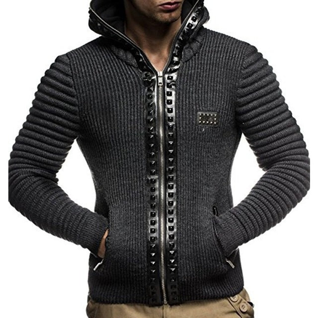 Hoodies Sweatshirt Mens Brand Casual Rivet Zipper Punk Jacket Casual Slim Fit Men Hoody Coat 2018 Winter Warm Men Sudaderas Top