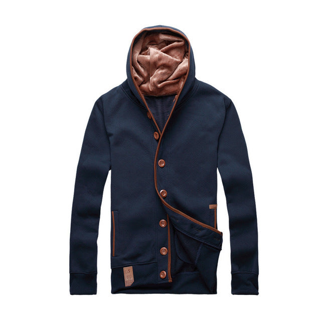 2018 Autumn Winter Men's Hoodies Hooded Sweatshirt Europe College Style Slim Fit Buttons Down Cardigan Hoodie Jacket Men Outwear