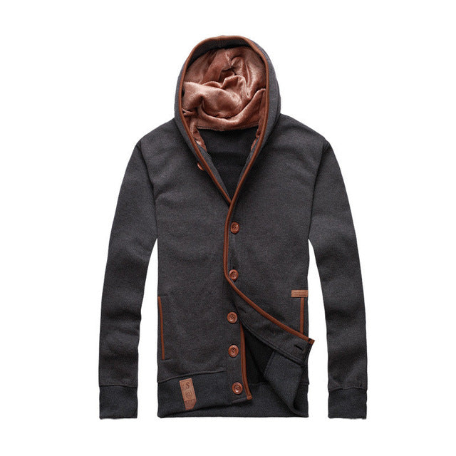 2018 Autumn Winter Men's Hoodies Hooded Sweatshirt Europe College Style Slim Fit Buttons Down Cardigan Hoodie Jacket Men Outwear