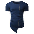 2018 New Brand T shirts Men Fashion Stylish Long Tshirt Asymmetrical Side Zipper Round Neck Short Sleeve T-Shirt Tee Shirt Homme