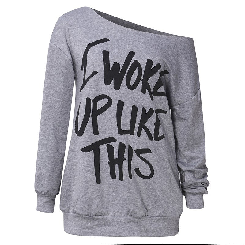 Casual Female Sweatshirt 2018 Off the Shoulder Printed Hoody Top Autumn Winter Loose Plus Size Pullovers Tracksuit Ladies Tops