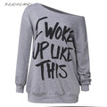 Casual Female Sweatshirt 2018 Off the Shoulder Printed Hoody Top Autumn Winter Loose Plus Size Pullovers Tracksuit Ladies Tops