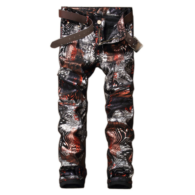 2018 Autumn  Mid Waist Classic  Men's  Jeans Size 29-38 Casual  Biker Jeans Fashion Hip Hop Pants Print Nightclub Male Trousers