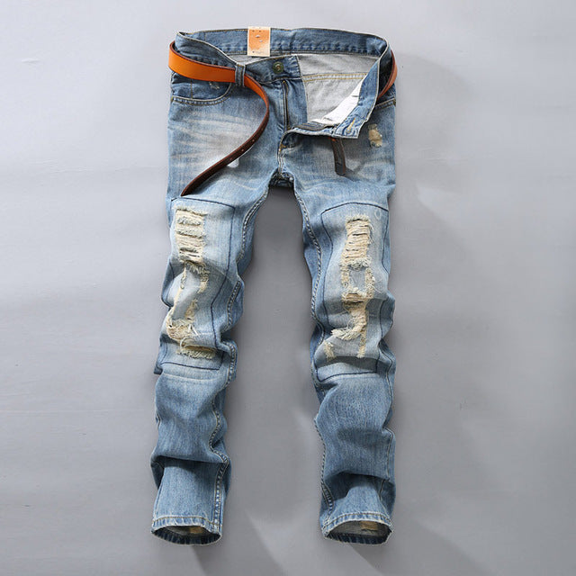 2018 Autumn Tide Ripped Skinny Jeans Men Stretch Hole Jeans Slim Casual Male Pants Plus Size 36 38 40 Nostalgic Patch Trousers