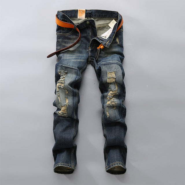 2018 Autumn Tide Ripped Skinny Jeans Men Stretch Hole Jeans Slim Casual Male Pants Plus Size 36 38 40 Nostalgic Patch Trousers