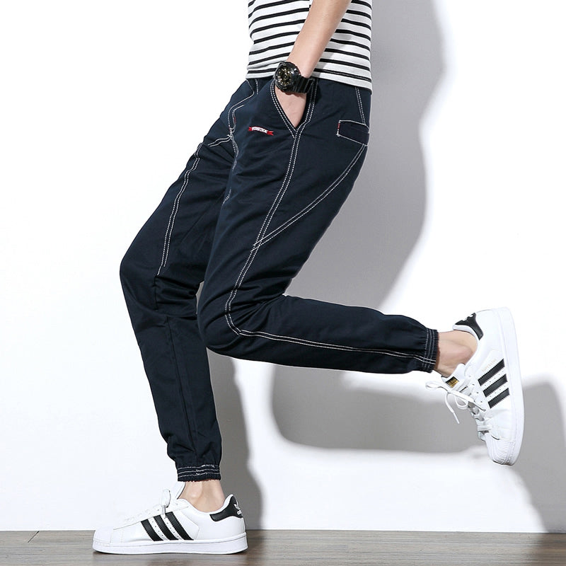 2018 Hot Sale Midweight Stripe Striped Mid Cotton Full Length None Autumn New Korean Trendy Men's Denim Trousers Big Size Male
