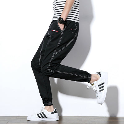 2018 Hot Sale Midweight Stripe Striped Mid Cotton Full Length None Autumn New Korean Trendy Men's Denim Trousers Big Size Male