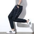 2018 Hot Sale Midweight Stripe Striped Mid Cotton Full Length None Autumn New Korean Trendy Men's Denim Trousers Big Size Male