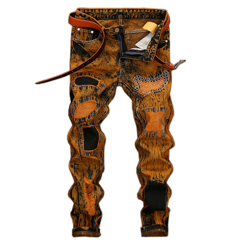 2018 Autumn Fashion Vintage Men's Ripped Jeans Hip Hop Streetwear Destroyed Print Hole Casual Male Trousers  Plus Size 38 40 42