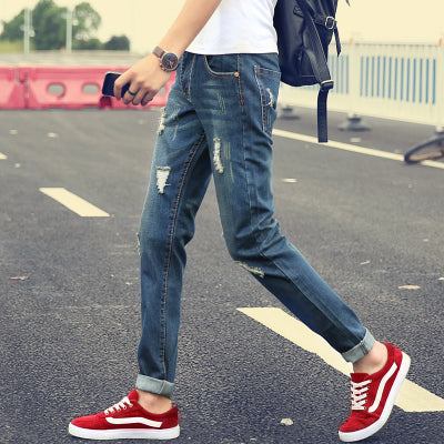 2018 Free shipping Spring Summer Men Slim Male Straight JeansTrousers Denim Long Hot Design Popular Youths Full Length
