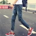 2018 Free shipping Spring Summer Men Slim Male Straight JeansTrousers Denim Long Hot Design Popular Youths Full Length