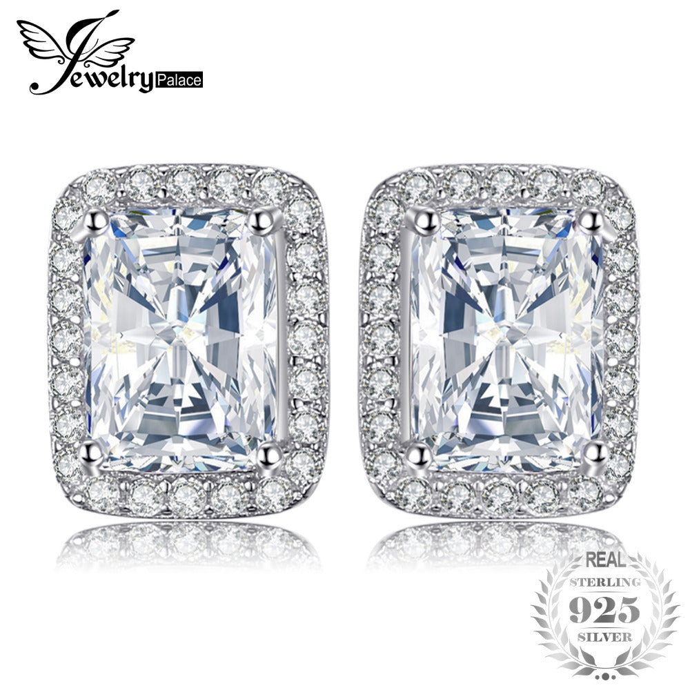 JewelryPalace Classic 2.2ct Rectangle Engagement Wedding Halo Stud Earrings 925 Sterling Silver Accessories Fashion Jewelry