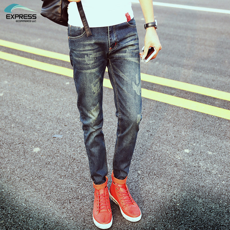 2018 Hot Sale Sale Zipper Fly Midweight Solid Men Jeans Slim Good Elasticity Casual Wear Man Pants Straight Long Trousers Denim