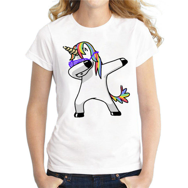 Faroonee Unicorn t-shirt Female 2018 Spring Summer Woman Fashion Tops Ladies Tee Shirts Casual Short Sleeve T-shirt Tops Tees 4X