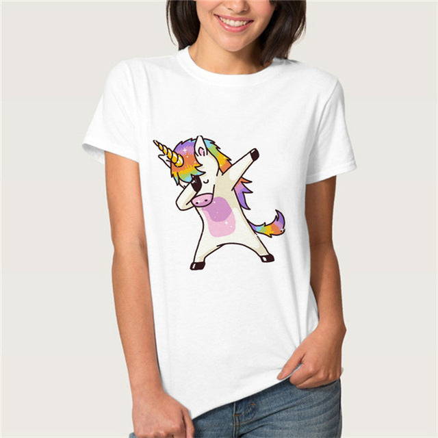 Faroonee Unicorn t-shirt Female 2018 Spring Summer Woman Fashion Tops Ladies Tee Shirts Casual Short Sleeve T-shirt Tops Tees 4X