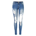 Spring Vintage Women Jeans Rippes Elastic Destroyed Denim Pants Boot Cut Low Waisted Hole Cotton Jeans