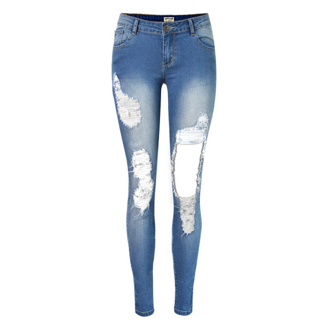 Spring Vintage Women Jeans Rippes Elastic Destroyed Denim Pants Boot Cut Low Waisted Hole Cotton Jeans