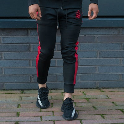 Men's Workout Fitness Hooded Sweatshirt Gyms brand Tops 2018 Black and Red Stripe Zipper Hoodie Men's Fitness Slim Hooded coat