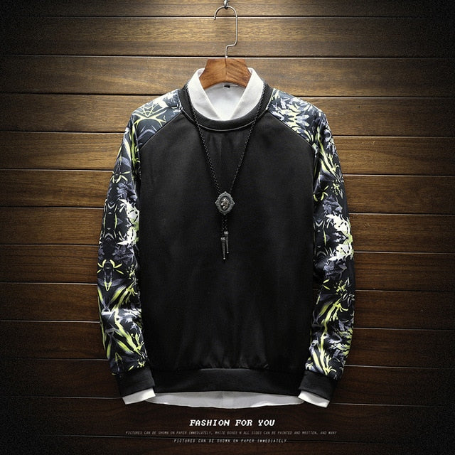 Men Sweatshirt Floral Printed Streetwear Moletom Masculino Sweatshirts Sudadera Hombre Male Pullover patchwork Sweatshirts homme