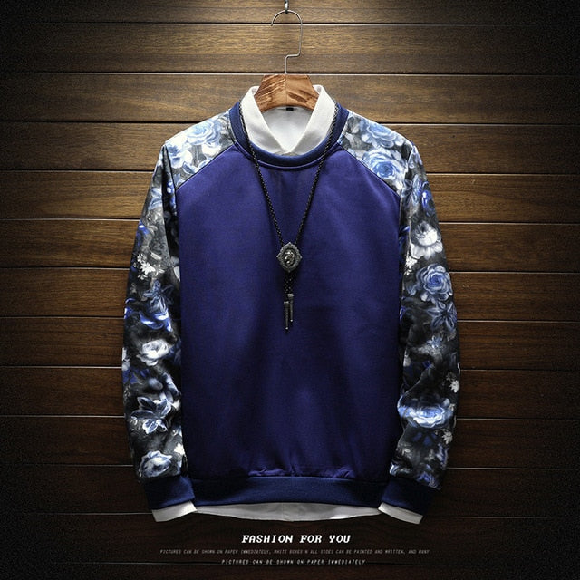 Men Sweatshirt Floral Printed Streetwear Moletom Masculino Sweatshirts Sudadera Hombre Male Pullover patchwork Sweatshirts homme